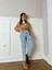 Leo Koyu Mavi Mom Jeans Likralı Yüksek Bel Mavi Kar Yıkamalı Mom Kot Pantolon 1
