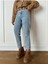 Leo Koyu Mavi Mom Jeans Likralı Yüksek Bel Mavi Kar Yıkamalı Mom Kot Pantolon 2
