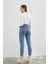 Leo Kadın Yüksek Bel Mavi Kar Yıkama Likralı Mom Jeans Pantolon 2