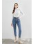Leo Kadın Yüksek Bel Mavi Kar Yıkama Likralı Mom Jeans Pantolon 3