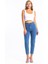Düz Mavi Yüksek Bel Likralı Mom Jean 1
