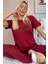 Bordo Stay Desenli Bambu Kısa Kol Kadın Pijama Takımı 1