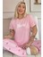 Pembe B Desenli Bambu Kısa Kol Kadın Pijama Takımı 1