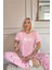 Pembe B Desenli Bambu Kısa Kol Kadın Pijama Takımı 3