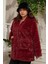 Şıklığı ve Sıcaklığı Buluşturan Büyük Beden Uzun Bordo Peluş Mont 3