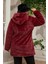 Şıklığı ve Sıcaklığı Buluşturan Büyük Beden Uzun Bordo Peluş Mont 4