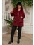 Şıklığı ve Sıcaklığı Buluşturan Büyük Beden Uzun Bordo Peluş Mont 5