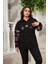 Kollar Ekose Büyük Beden Siyah Sweatshirt 1