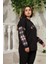 Kollar Ekose Büyük Beden Siyah Sweatshirt 2