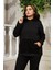 Kadın Kol Peluş Garnili Büyük Beden Siyah Sweatshirt - Şıklık ve Rahatlık Bir Arada 1