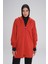 Yumuşak Dokulu Reglan Kapüşonlu Fermuarlı Kırmızı Basic Günlük Sweatshirt Act-12 4