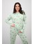 Kadın Büyük Beden Çiçek Desenli Uzun Kollu Pijama Takımı 4235-25 5