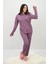 Kadın Büyük Beden Çiçek Desenli Uzun Kollu Pijama Takımı 4235-25 2