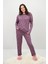 Kadın Büyük Beden Çiçek Desenli Uzun Kollu Pijama Takımı 4235-25 3