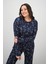 Kadın Büyük Beden Çiçek Desenli Uzun Kollu Pijama Takımı 4235-25 4