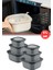 Mikrodalga Saklama Kabı 6’lı Set, Buzluk Buzdolabı Mikrodalga Uygun Kapaklı Set 2X(600-1100-1800ML) Füme 1