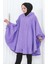 Kapüşonlu Kaşe Panço 0505-07 Lila 2