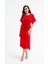 Kadın Kırmızı Bisiklet Yaka Aksesuar Detaylı Midi Elbise 1