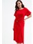 Kadın Kırmızı Bisiklet Yaka Aksesuar Detaylı Midi Elbise 2