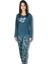 Kadın Pamuklu Viscon Yaprak Desenli Pijama Takımı (Petrol Y.) 1