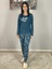 Kadın Pamuklu Viscon Yaprak Desenli Pijama Takımı (Petrol Y.) 3