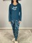 Kadın Pamuklu Viscon Yaprak Desenli Pijama Takımı (Petrol Y.) 4