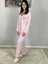 Kadın Pamuklu Viscon Bebe Yaka V. Secret Ince Çizgili Pijama Takımı (Pembe) 2