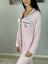 Kadın Pamuklu Viscon Bebe Yaka V. Secret Ince Çizgili Pijama Takımı (Pembe) 3