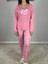 Kadın Pamuklu Viscon Yaprak Desenli Pijama Takımı (Pembe) 4