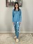 Kadın Pamuklu Viscon Çiçek Desenli Pijama Takımı (Mavi) 2