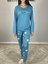 Kadın Pamuklu Viscon Çiçek Desenli Pijama Takımı (Mavi) 4