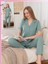 Su Yeşili, Kısa Kollu, Altı Uzun, Yıldız Desenli, Düğmeli,pijama Takımı 1