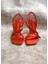 Femme Siyah - Kırmızı Fermuar Detaylı Saten Kumaş Kare Burun 8 cm Ince Topuk Davet Ayakkabısı 5