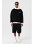 Yazı Detaylı Oversize Kapüşonlu Sweatshirt Siyah 1