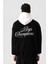 Yazı Detaylı Oversize Kapüşonlu Sweatshirt Siyah 3