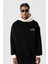 Yazı Detaylı Oversize Kapüşonlu Sweatshirt Siyah 4