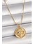 Gold Renk Topçuk Zincir Yılan İşlemeli Zirkon Taş Detaylı Madalyon Model Kadın Kolye - EBJ250301W31338 1