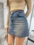 Eskitme Soluk Efekt Vintage Yüksek Bel Mini Denim Etek 4