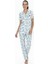 20087 Kadın Mavı Kısa Kollu Boydan Patlı Pijama Takımı 1