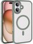 Apple Ile Uyumlu iPhone 16 Kılıf Wireless Şarj Özellikli Zore Krom Magsafe Silikon Kapak Titanyum-Gri 1