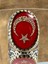 925 Ayar Erkek Gümüş Kırmızı Akik Taşlı Türk Bayrağı İşlemeli Erkek Yüzük El İşçiliği 1