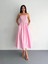 Straplez Pileli Elbise - Pembe 2