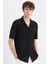 Modern Fit Polo Yaka Dokulu Penye Kısa Kollu Siyah Gömlek C4125AX25SM 1