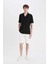Modern Fit Polo Yaka Dokulu Penye Kısa Kollu Siyah Gömlek C4125AX25SM 2