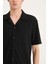 Modern Fit Polo Yaka Dokulu Penye Kısa Kollu Siyah Gömlek C4125AX25SM 5