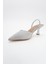 Renos Gümüş Kum Sim Sivri Burun Kadın Topuklu Abiye Ayakkabı 4