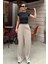 Bej Yüksek Bel Rahat Kesim Geniş Paça Kadın Pantolon MG2309 5