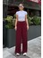 Bordo Yüksek Bel Rahat Kesim Geniş Paça Kadın Pantolon MG2309 4