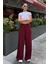 Bordo Yüksek Bel Rahat Kesim Geniş Paça Kadın Pantolon MG2309 5