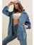 0662 Denim Balon Kollu Kot Ceket - Mavi 4